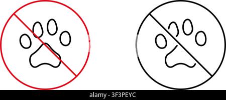 No Pets Allowed Line Icon Set. Pet Restriction, Animal-Free Zone, And No Animals Permitted Outline Symbol Collection. Editable Stroke. Isolated Vector Stock Vector