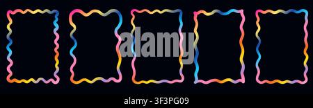 Colorful wavy summer vector frames, Curvy rectangular gradient doodle borders for invitations, menu and flyers Stock Vector