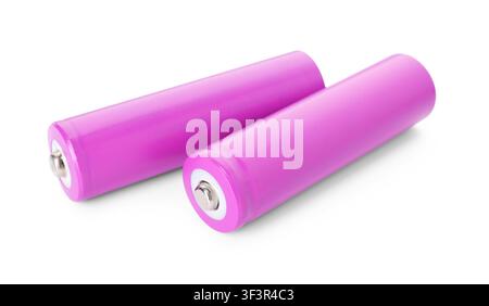 Two pink alkaline batteries isolated on white Stock Photo