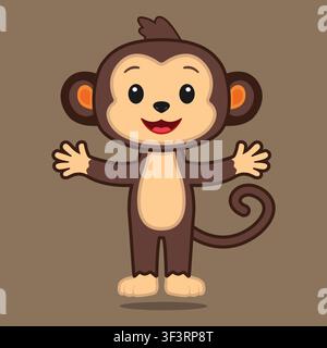 Vector image of a full length monkey with a shadow Stock Vector