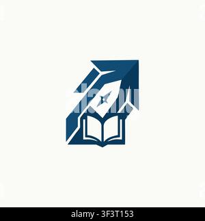 Modern Professional Geometric Book Arrow Compass Education Logo Vector Stock Vector