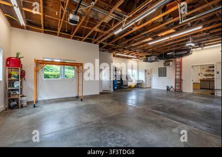 Large Multi-Car Garage with Polished Concrete Floor Stock Photo