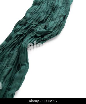 Crumpled dark green fabric texture with soft shadows, textile background for design, isolated on a white background Stock Photo
