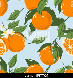 Vector watercolor orange seamless pattern. Hand drawn ripe oranges citrus illustration. Label package background. Wrapping paper, fashion textile prin Stock Vector