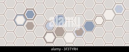 Beige hexagon ceramic tiles for bathroom, sidewalk, kitchen backsplash, toilet floor and wall. Hexagonal interior mosaic pattern. Vector illustration Stock Vector