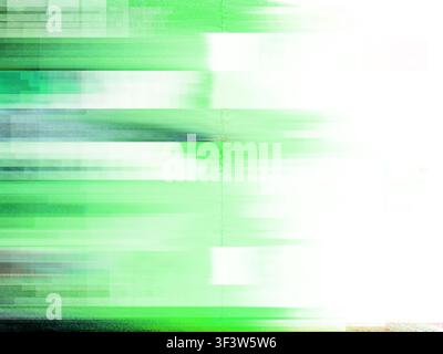 Grainy minimalist abstract background with green glitch bands and soft horizontal motion blur over a bright white field, creating a clean modern textu Stock Photo