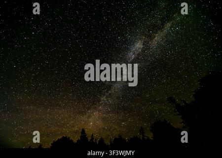 The Milky Way stretches across the woods near the Deep Sky Eye Observatory on Frotten Road in the Municipality of Argyle, Nova Scotia, Canada. Since 2015, the observatory has been recognised as North America’s first Starlight-certified destination by the Starlight Foundation. Argyle Municipal, Nova Scotia, Canada Stock Photo