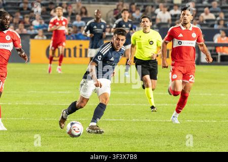 Nicolas Fernandez Mercau (7) of NYCFC controls the ball during MLS ...