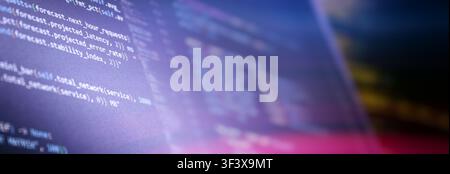 Software development and cloud computing concept. Macro close-up of forecasting algorithm on blurred computer screen. Stock Photo