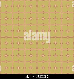 Olive Pink Geometric Floral Grid Stock Vector