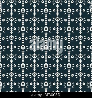 Navy White Minimalist Floral Stripe Stock Vector