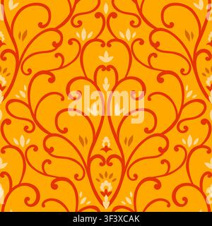 Bright Orange Red Swirl Damask Stock Vector