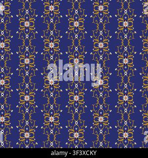 Navy Gold Vertical Vine Damask Stock Vector