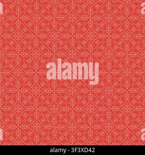Red Intricate Floral Medallion Damask Stock Vector
