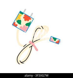 Cute floral device charger with cable vector Stock Vector