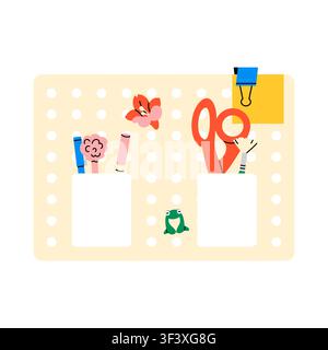 Cute desk pegboard organizer with stationery Stock Vector