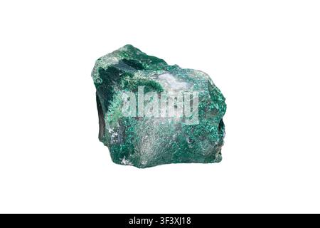 Raw moss agate gemstone on white background, type of chalcedony (quartz family) with green iron or manganese inclusions Stock Photo
