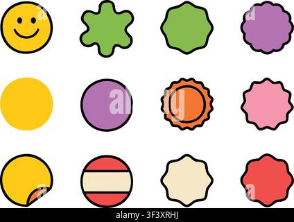 Badge sticker set line art vector illustration isolated on white background Stock Vector
