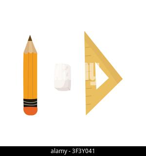 Clean school tools illustration for education, branding, websites, posters, stationery Stock Vector