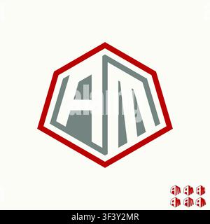 Initial AM font on hexagon line badge style cube monogram fashion trend loop logo design graphic concept creative premium vector stock image top sell Stock Vector