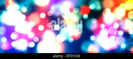 Abstract glowing bokeh lights blurred background. Bright defocused glowing lights effect. Multicolored blue, red, pimk, purple, red, yellow, green gar Stock Vector