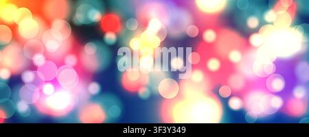 Abstract glowing bokeh lights blurred background. Bright defocused glowing lights effect. Multicolored blue, red, pimk, purple, red, yellow, green gar Stock Vector
