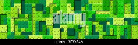 Realistic green plastik constructor background with shadows. Play and build concept. Green grass style. Vector illustration Stock Vector