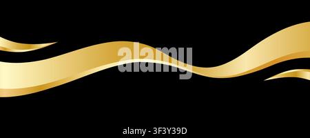 Golden wave ribbon abstract isolated on black background. Metallic gold gradient. Shiny metal frame. Vector illustration Stock Vector