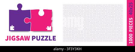 Detailed various shapes puzzle grid. Jigsaw puzzle blank template. 40x25 shapes, 1000 pieces. Separate matching puzzle elements. Vector illustration Stock Vector