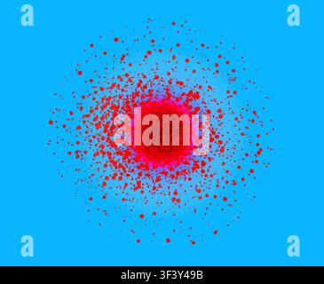 3d optic illusion noise spray round gradient. Dotted red grain stipple texture on blue background. Vector illustration Stock Vector