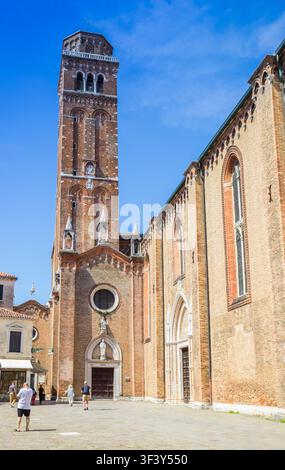 Tower of the historic Santa Maria Gloriosa church in Venice, Italy Stock Photo
