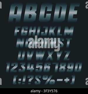 Font of the pixels with silver gradient. Set of color vector isolated objects. Stock Vector