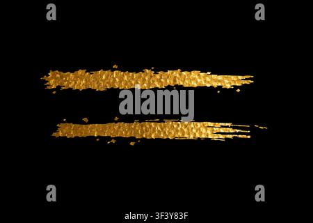 Gold foil brush stroke with metallic texture and glitter paint isolated on a deep black background Stock Vector