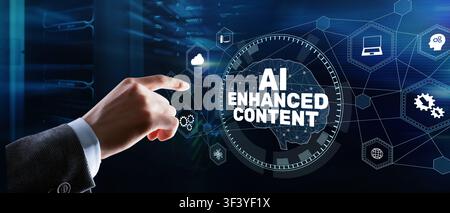 AI Enhanced Content Artificial Intelligence Automated Content Generation for Marketing Strategy and Media Platforms. Stock Photo