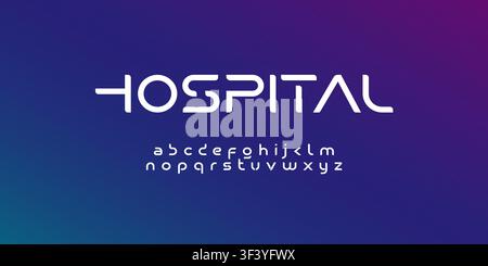 Hospital Futuristic font alphabet letters. Future logo typography. Creative minimalist typographic design. Cropped letters set for science technology Stock Vector