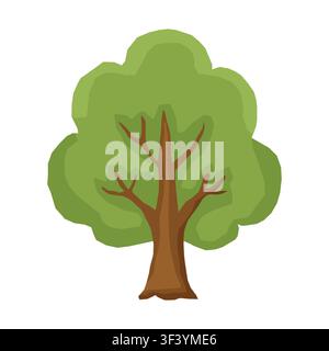 Cute green tree cartoon vector illustration isolated on white background Stock Vector