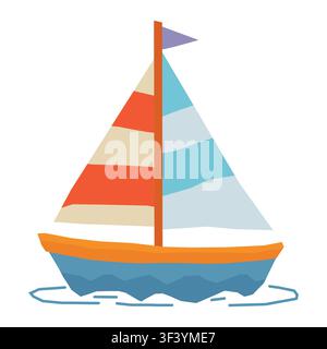 Cute sailing yacht cartoon vector illustration isolated on white background Stock Vector