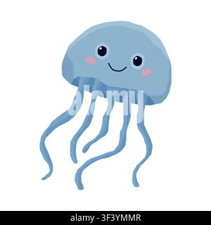 Cute jellyfish cartoon vector illustration isolated on white background Stock Vector