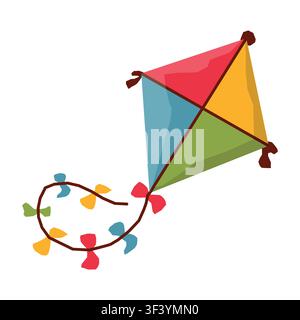 Cute colorful kite cartoon vector illustration isolated on white background Stock Vector