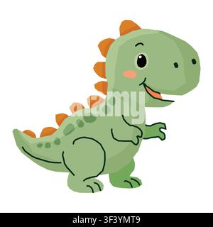 Cute green dinosaur cartoon vector illustration isolated on white background Stock Vector