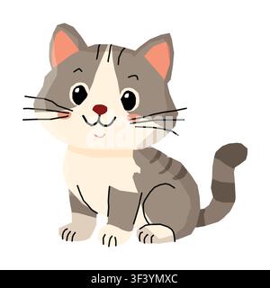 Cute gray cat cartoon vector illustration isolated on white background Stock Vector