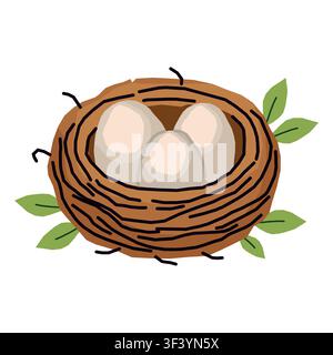 Bird nest with eggs cartoon vector illustration isolated on white background Stock Vector