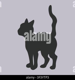 Hand-drawn Halloween black spooky witch's magic cat silhouette for seasonal decor, packaging Stock Vector