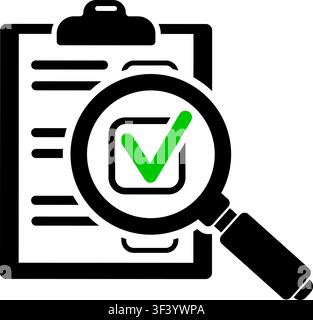 Audit and Test Flat Icon Set for Flyer, Poster, Web Site Like Test, tick mark, clipboard and magnifying glass. Isolated vector illustration Stock Vector