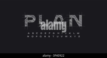 Architect Font Logo Alphabet Blueprint Letter Set Modern Typography, Creative Typographic Design for Architectural Title Text, Technical Project Stock Vector
