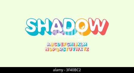 Shadow 3D letter set for Kids Zone. Font for children birthday party, festive, kids logo or colorful funny poster. Simple flat multi color alphabet. V Stock Vector