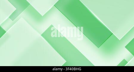 Minimalist abstract background with overlapping geometric shapes in soft shades of mint green and pale aqua, creating a modern, serene, and clean visu Stock Vector