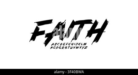 Faith art font wild alphabet dynamic handwritten font for modern bold braush roll logo, spirited expressive headline, youth urban typography vibe Stock Vector