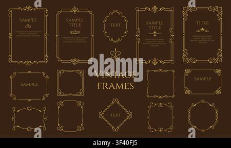 Simple frame. Vintage line border, luxury design for elegant invitation, greeting card. Golden ornamental decorative design elements for design. Certificate and diploma branding. Vector illustration Stock Vector
