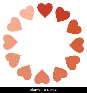 Twelve heart sequence forming radial gradient ring with warm hues Stock Vector